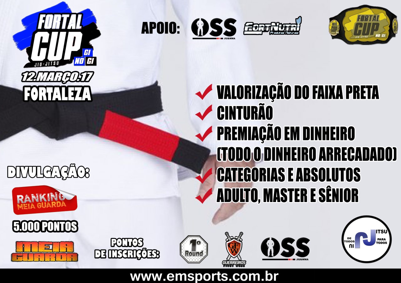 Fortal CUP valoriza o faixa-preta e premia com cinturões e todo o dinheiro arrecadado nas categorias de peso e nos absolutos