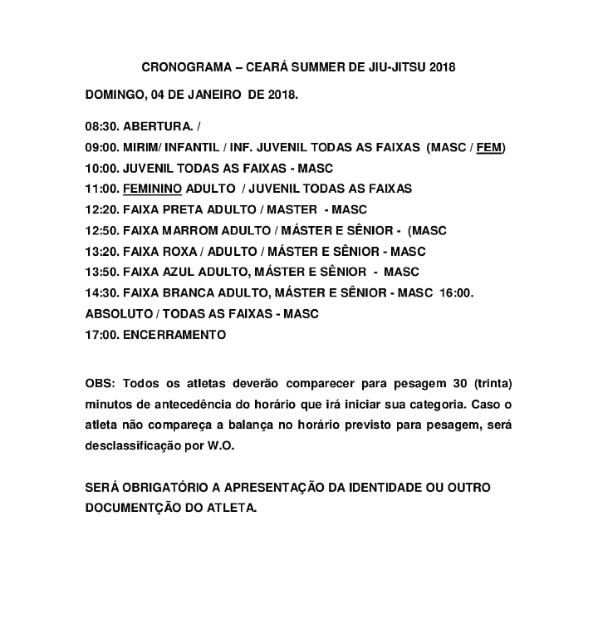Verifique a checagem final e o cronograma do Ceará Summer de Jiu-Jitsu