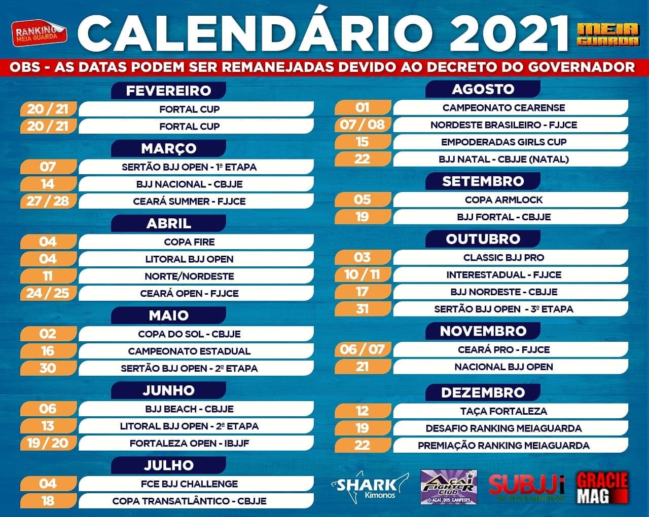 Confira o calendário de competições do Ranking MEIAGUARDA 2021; interior e litoral na rota
