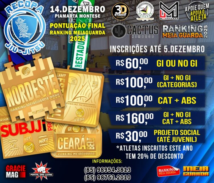 Agora é 2º lote para a Recopa Jiu-Jitsu que encerra a temporada 2025 do Ranking MEIAGUARDA