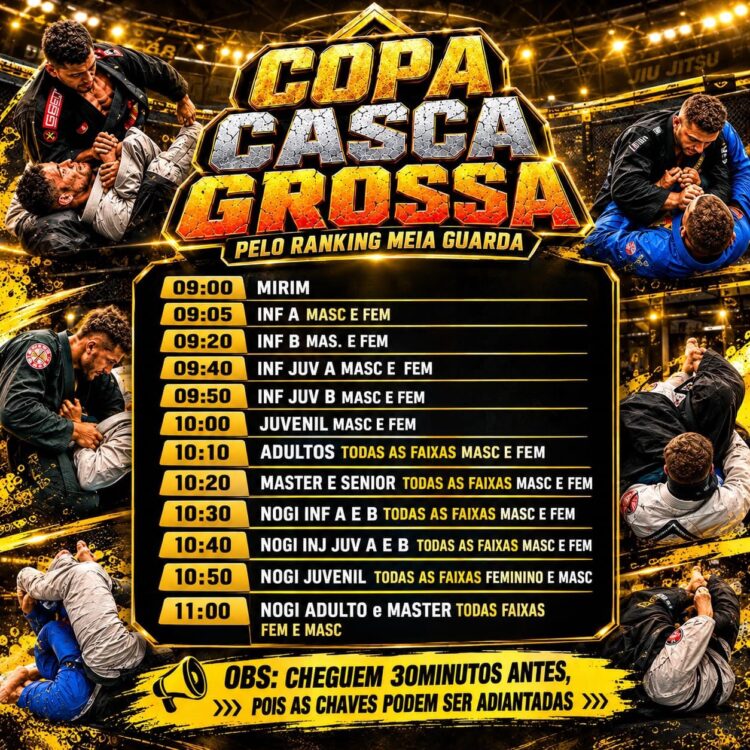 Verifique o cronograma e quem enfrenta quem na Copa Cascagrossa de Jiu-Jitsu