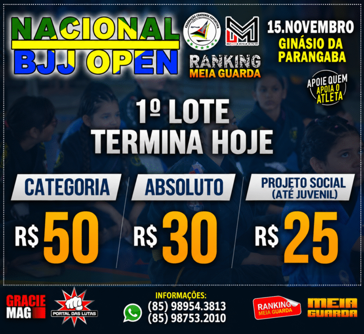 Atenção competidor! 1º lote do Nacional BJJ Open termina nesta sexta